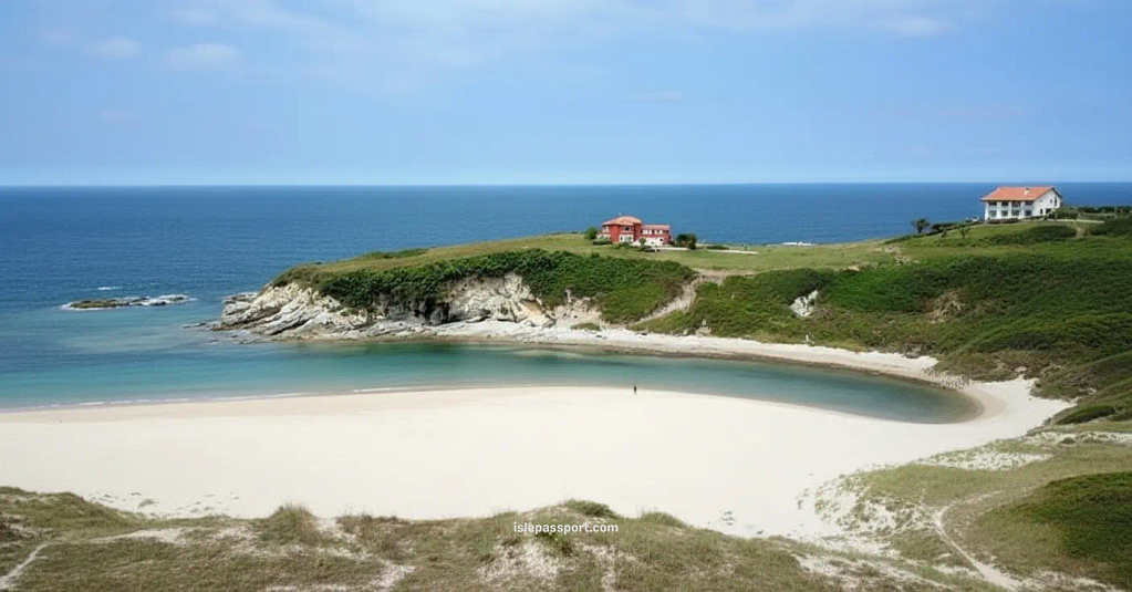 La Rabia and Oyambre hamlets on the northern Spain coastline with tidal marshlands, dunes, and a quiet sandy beach.