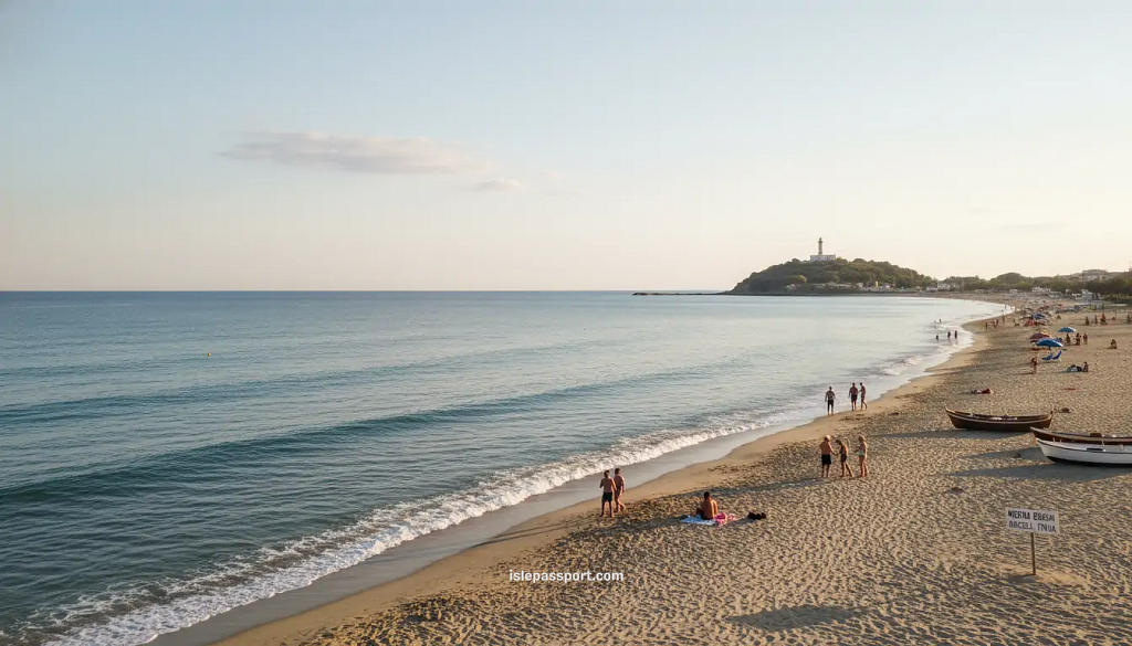 traveler overlooking Miseno Beach in Bacoli Italy with calm blue water and lighthouse