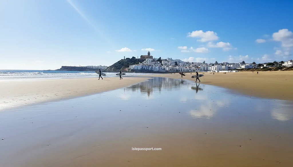 Wide sandy beach of Conil de la Frontera at low tide