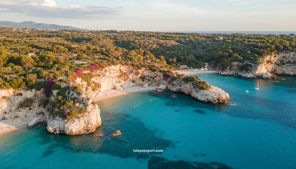 traveler overlooking Serapo Beach in Gaeta Italy with turquoise water and cliffs