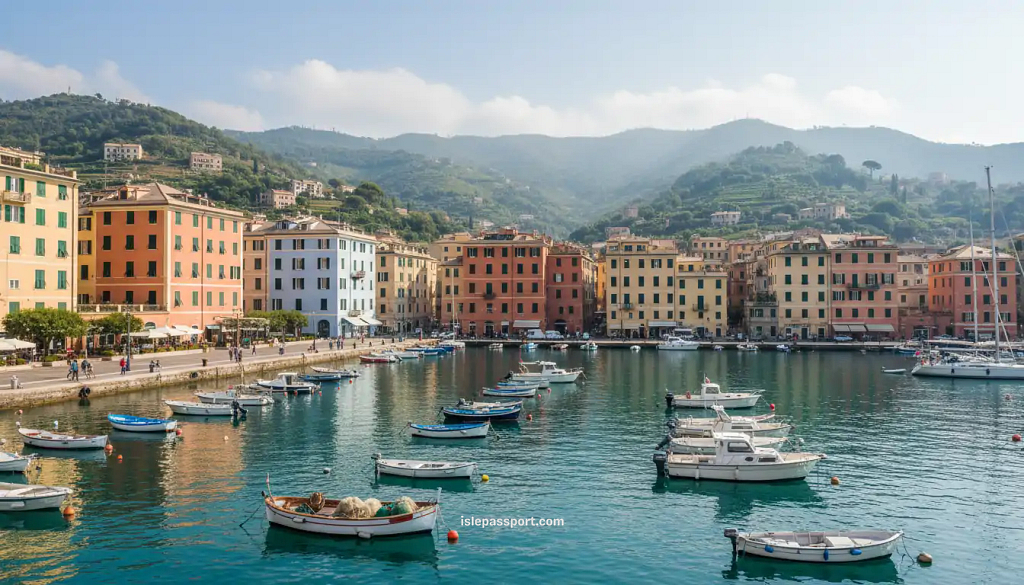 La Spezia’s harbor and city with hills in the background