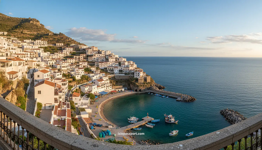 Lastres hillside fishing village with white houses and red roofs