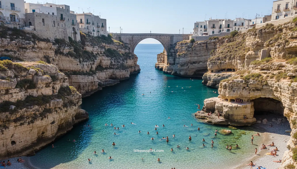Famous cove and cliffs of Polignano a Mare, one of the best coastal places to visit in Puglia