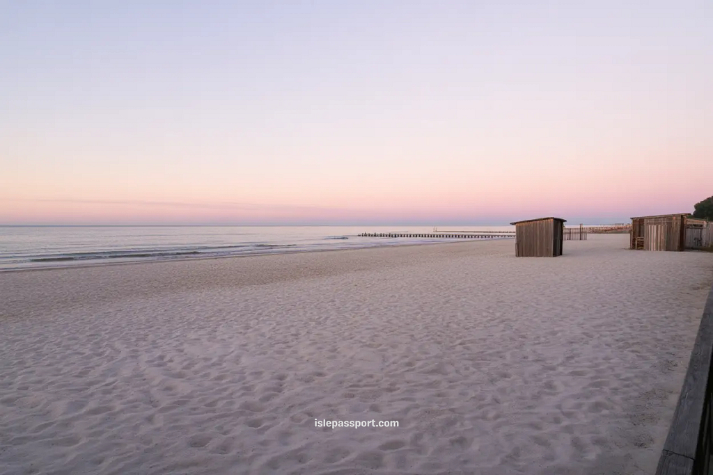 Quiet empty beach at sunrise on Lido di Venezia, the closest beach to Venice.
