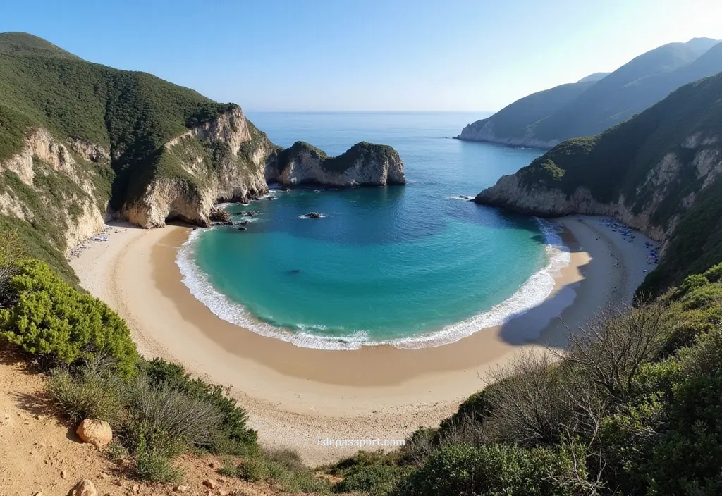 Aerial view of Playa del Silencio in Asturias surrounded by steep cliffs