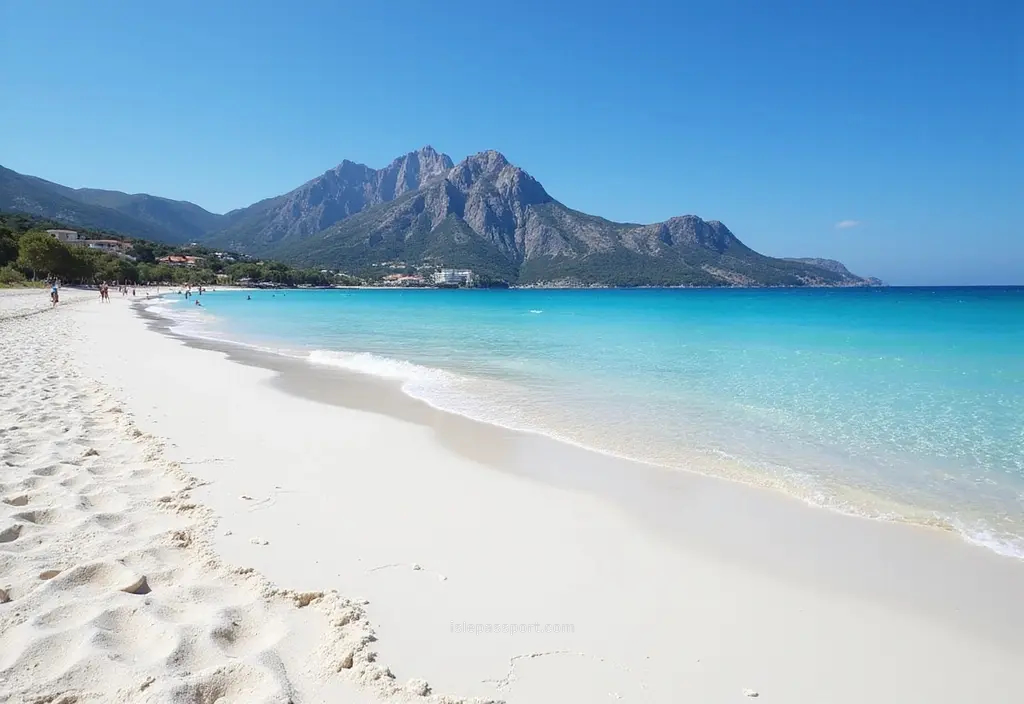 view of the white sand and turquoise water in San Vito Lo Capo, Sicily.