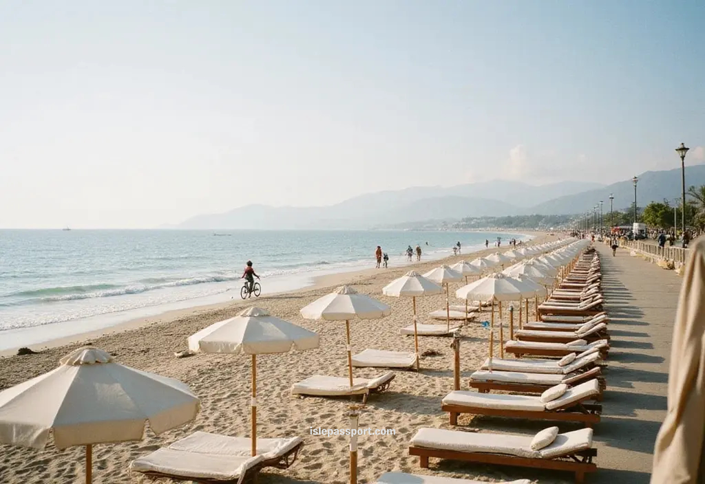 Viareggio’s wide sandy beach with umbrellas and promenade