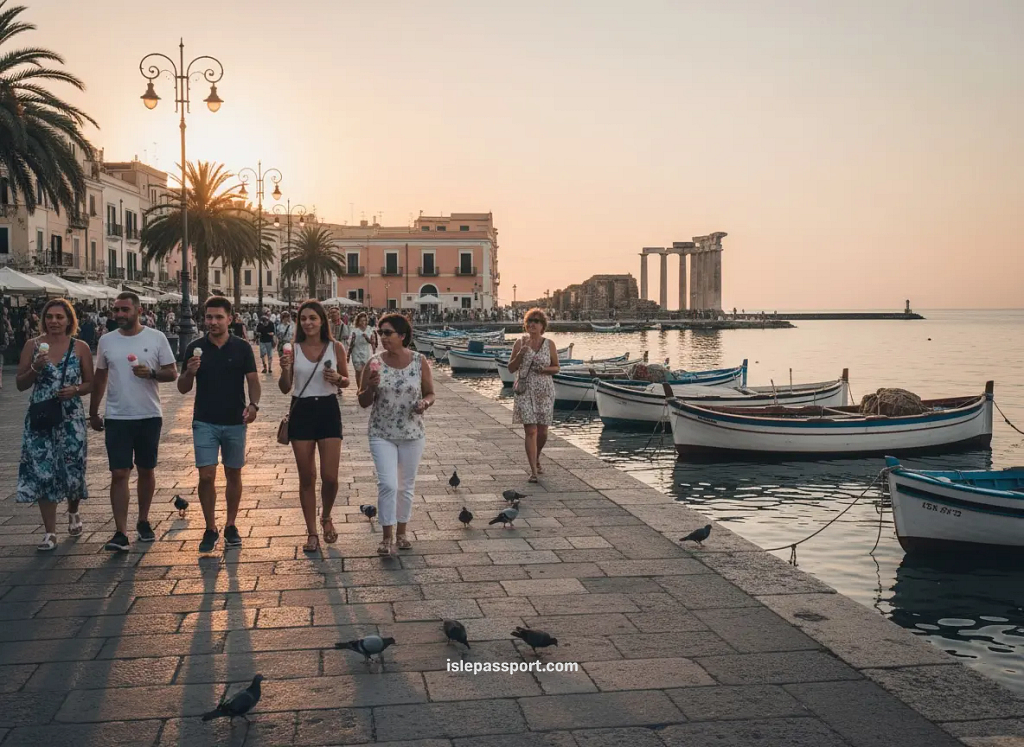 traveler walking along the promenade in Pozzuoli Italy with harbor views