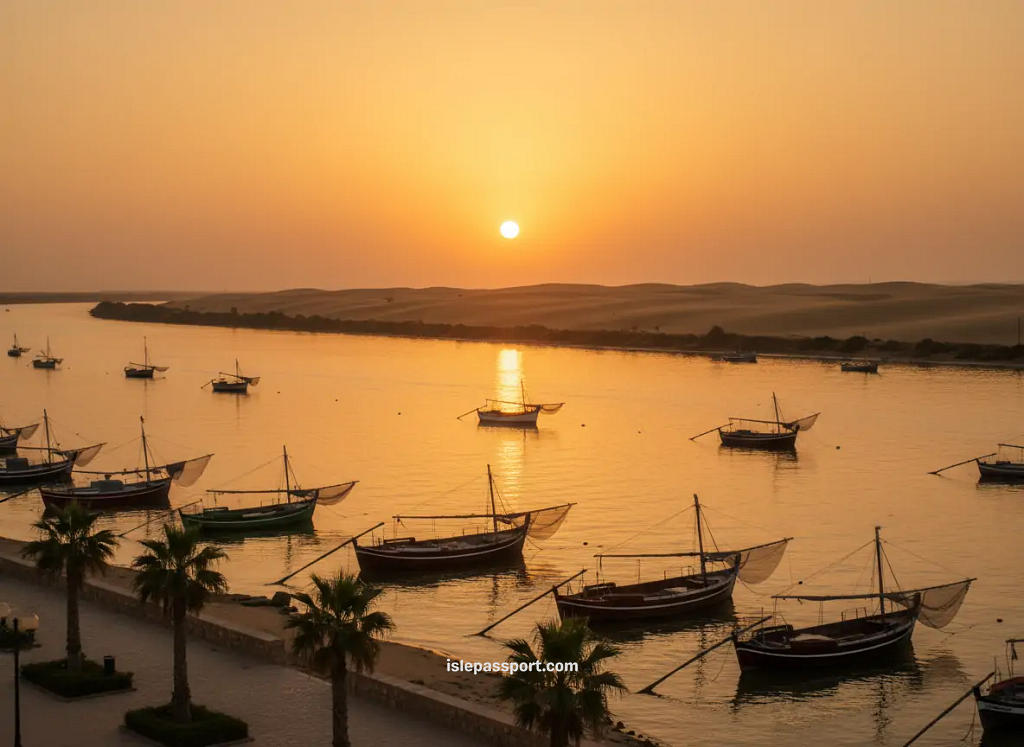 Fishing boats at sunset on the Guadalquivir River in Sanlúcar de Barrameda