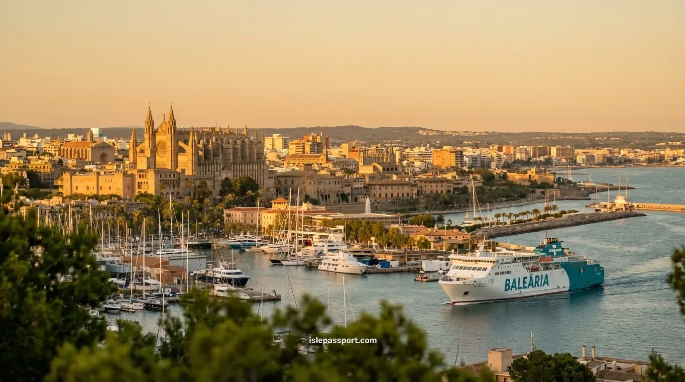 Balearic ferry arriving in Palma de Mallorca port from Barcelona