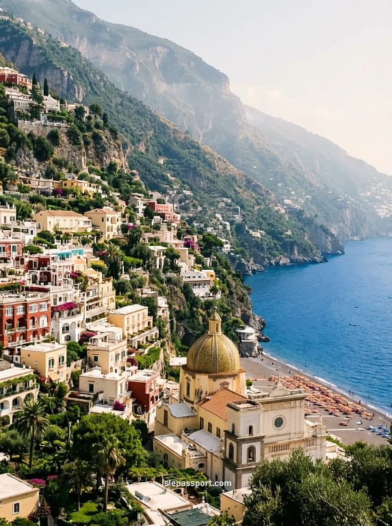 Amalfi Coast towns: Praiano and Positano coastline