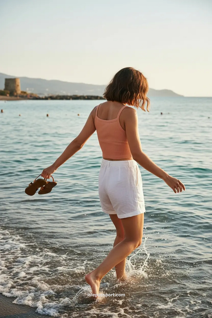 traveler splashing through shallow water in Santa Marinella