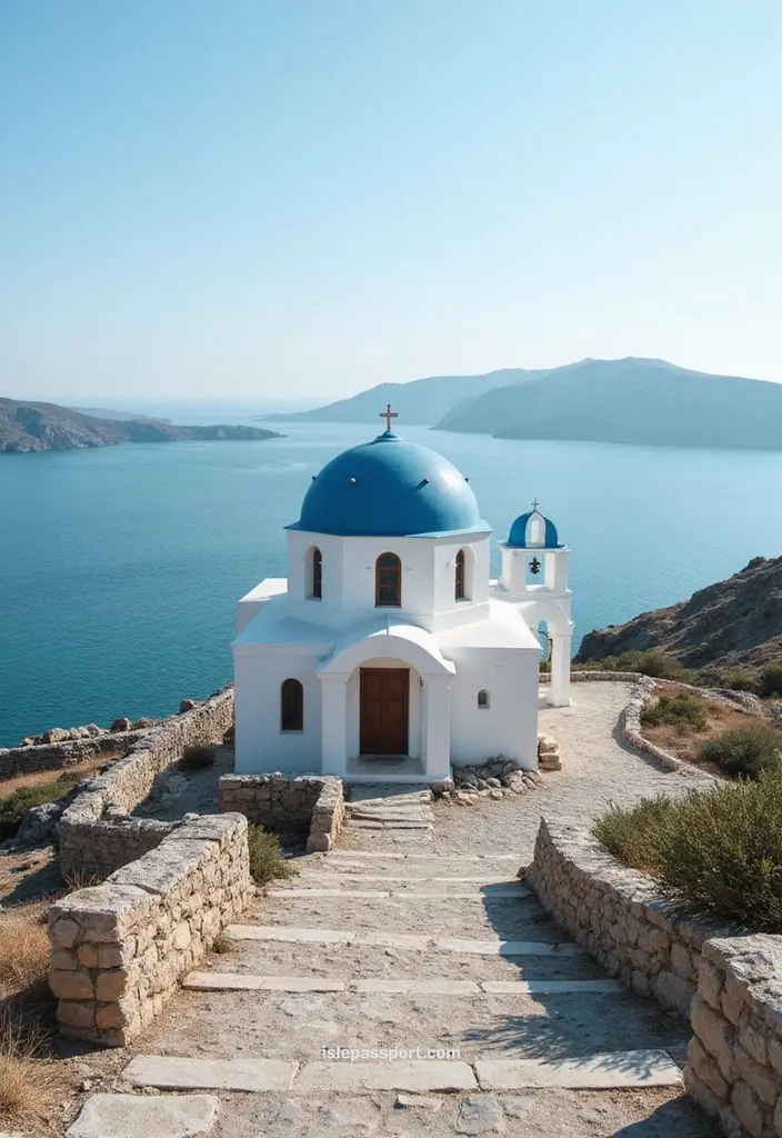 Blue dome church overlooking sea on Nisyros island Greece