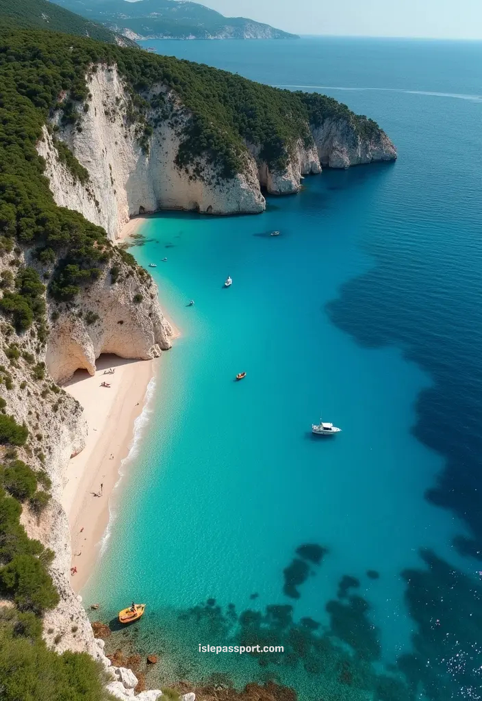 Turquoise bay and limestone cliffs on Paxos Ionian island Greece