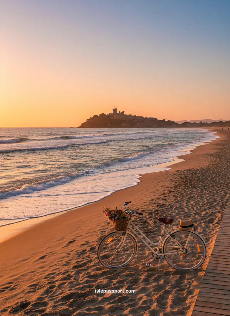 Castiglione della Pescaia beach with castle on the hill – best coastal town near Florence Italy
