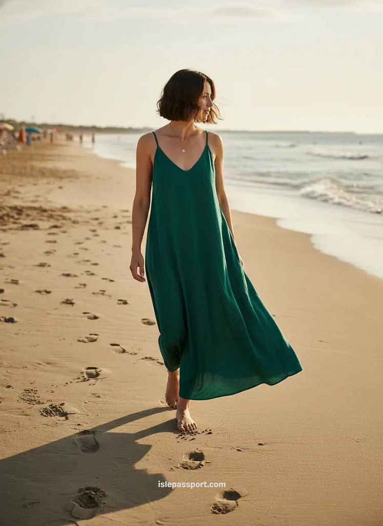 Traveler walking on Follonica beach on a sunny afternoo