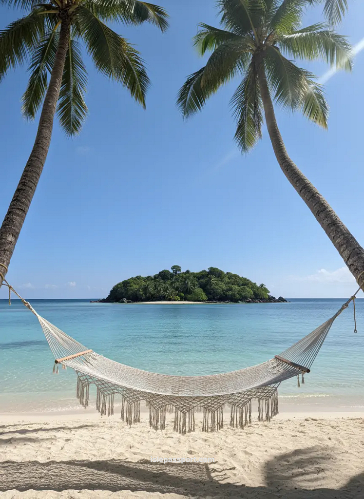 Hammock by turquoise lagoon in Fiji showing relaxed Pacific island hopping destinations