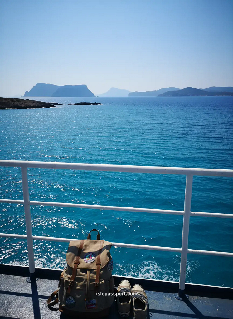 Ferry deck view between Paros and Naxos showing Greek island hopping destinations