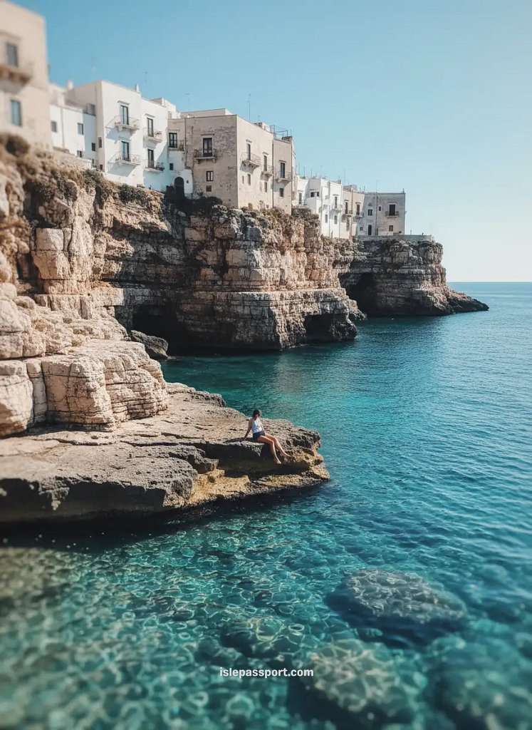 traveler exploring cliffs in polignano a mare puglia