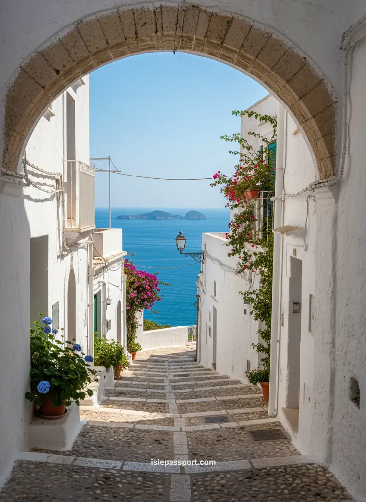 traveler walking whitewashed alleys of sperlonga near rome
