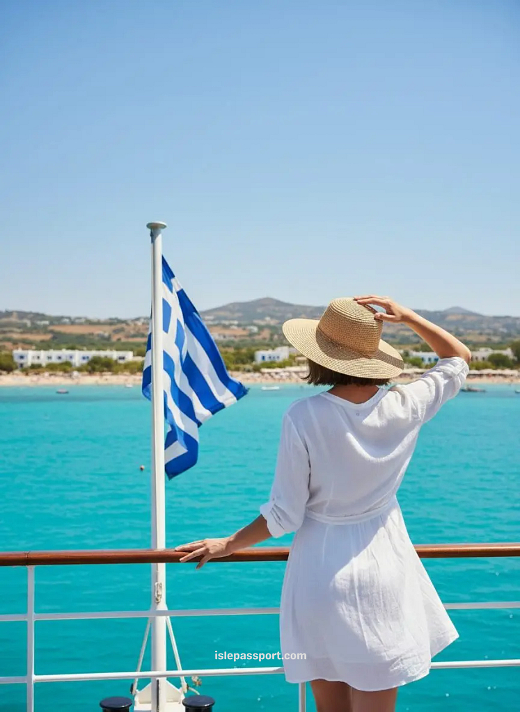 Passenger ferry arriving in Paros as part of a Greek island hopping from Athens route