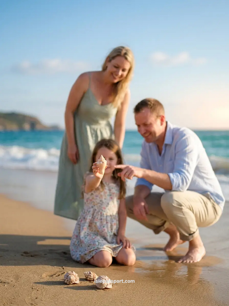 Family playing on a flat sandy beach in Viareggio
