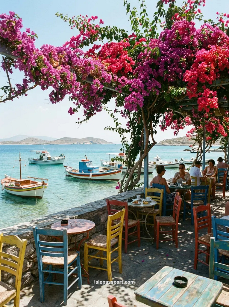 Seaside taverna and fishing boats in Kos, showing the relaxed Dodecanese side of Cyclades vs Ionian vs Dodecanese island hopping.