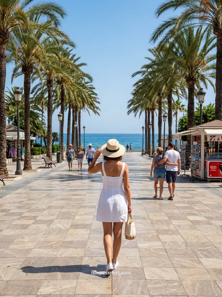 Palm-lined Balcón de Europa promenade in Nerja, one of the best coastal towns near Málaga