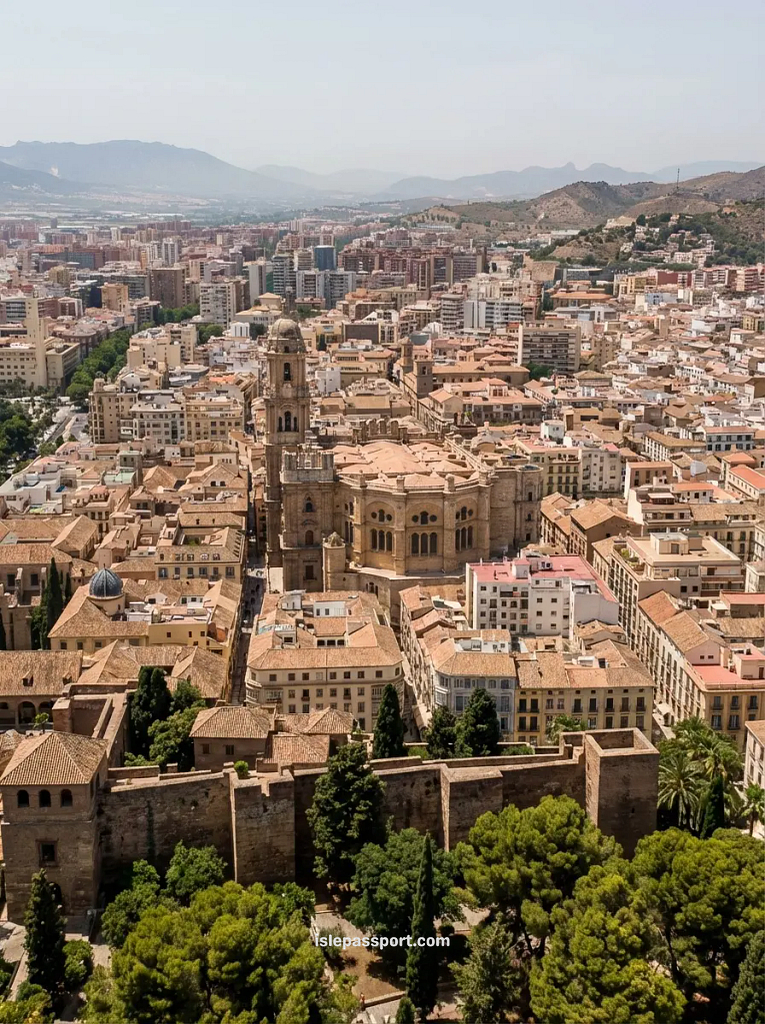 Málaga city skyline with the cathedral and historic rooftops in the city center