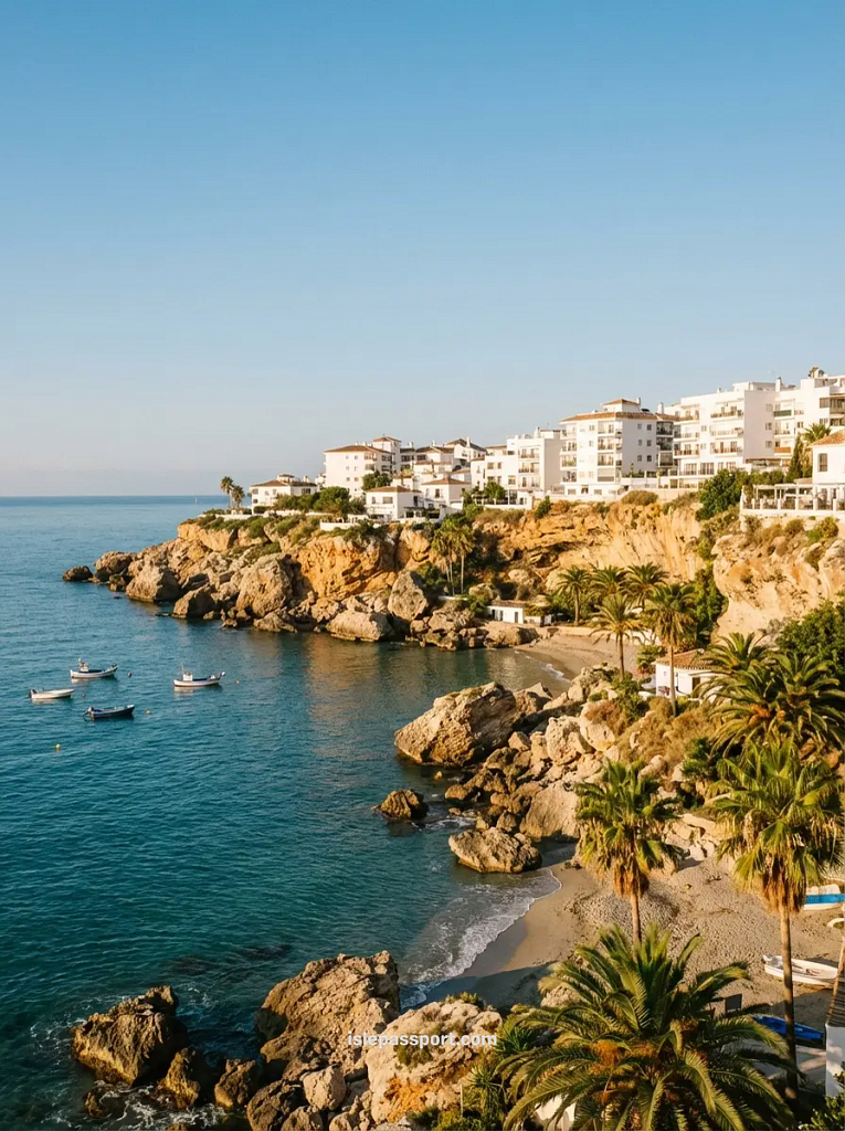 Cliffside apartments overlooking the sea in Nerja, a quiet coastal town on the Costa del Sol