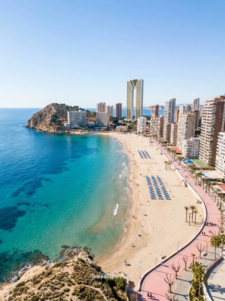 Benidorm Levante Beach in winter with turquoise water, fewer crowds, and mild weather on Costa Blanca