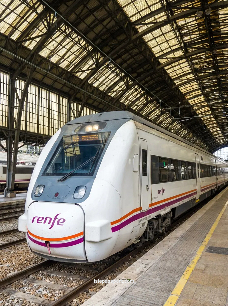 Renfe commuter train at Barcelona station, easy transport without car