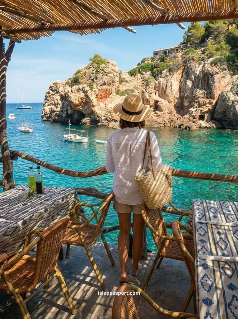 Enjoying a sea-view lunch at a restaurant in Cala Deià during a Serra de Tramuntana drive.