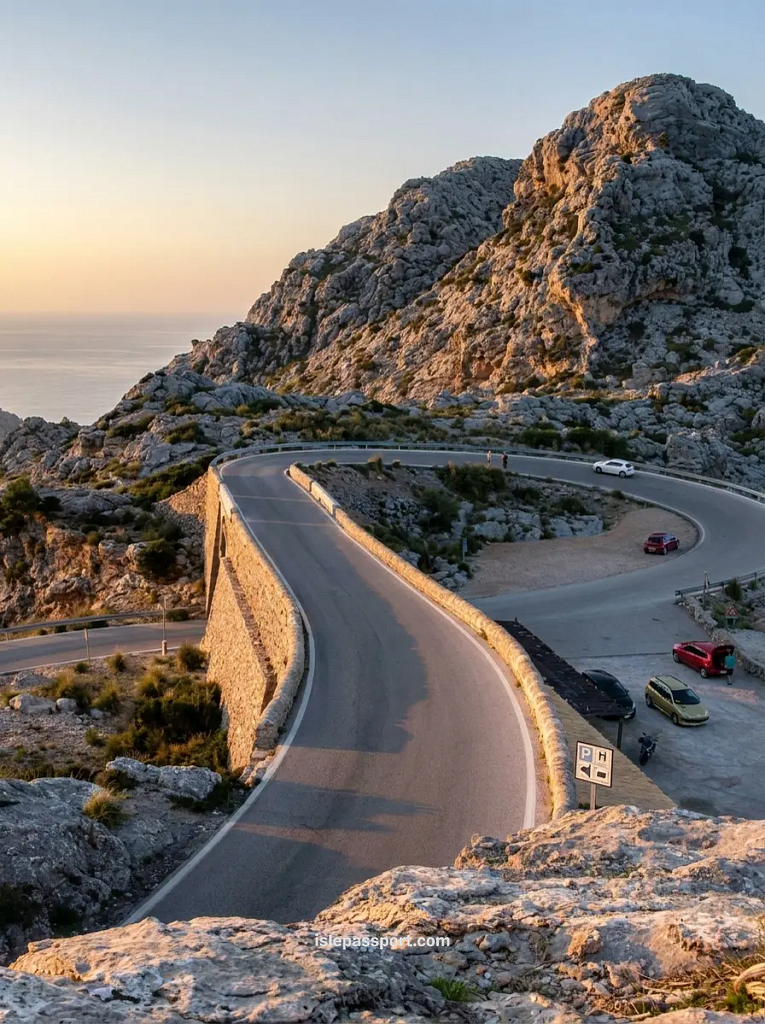The winding hairpin turns and "Tie Knot" bridge on the famous road to Sa Calobra in Mallorca.
