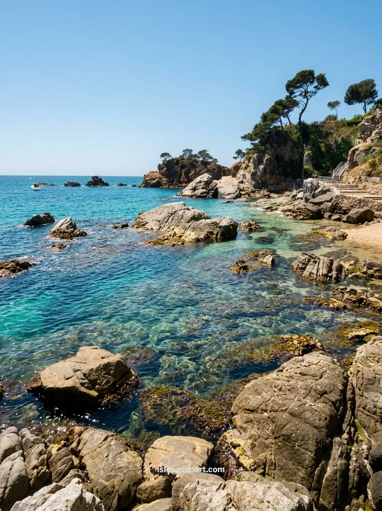 Clear turquoise water and rocky coastline along the Cami de Ronda path between Platja d'Aro and S'Agaró.