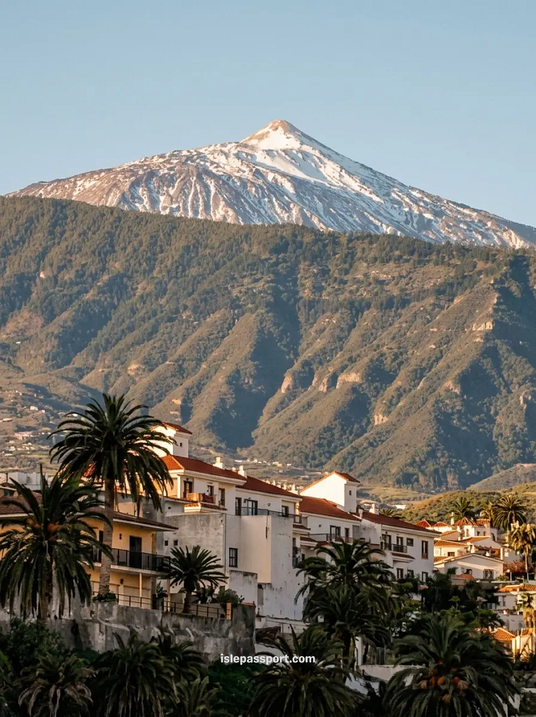 Teide with snow seen from the north side of Tenerife, near La Orotava and Puerto de la Cruz