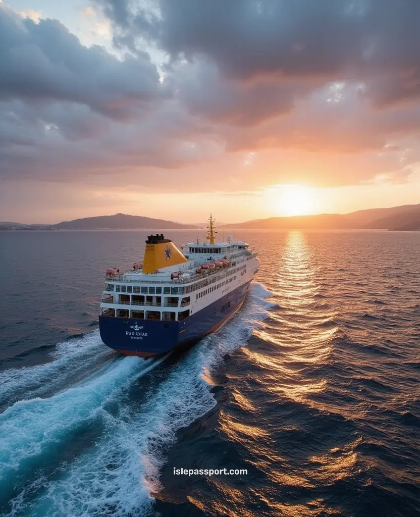 Blue Star Ferry sailing across the Aegean Sea during a Greek island hopping itinerary connecting Cyclades islands