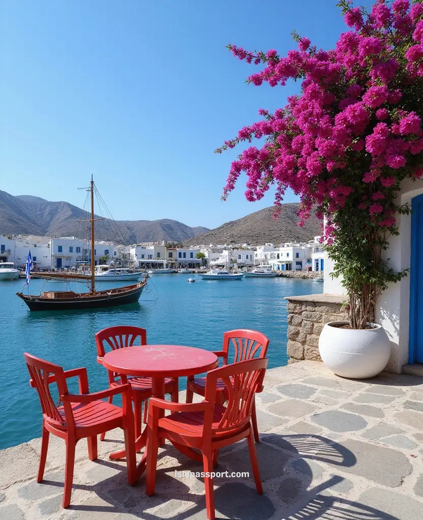 Waterfront café in Naxos with turquoise sea views