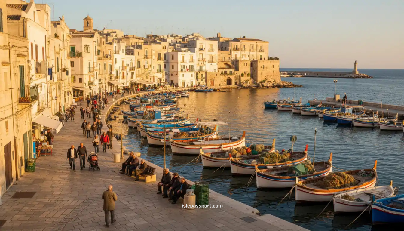 Bari’s harbor and old town with boats and historic buildings