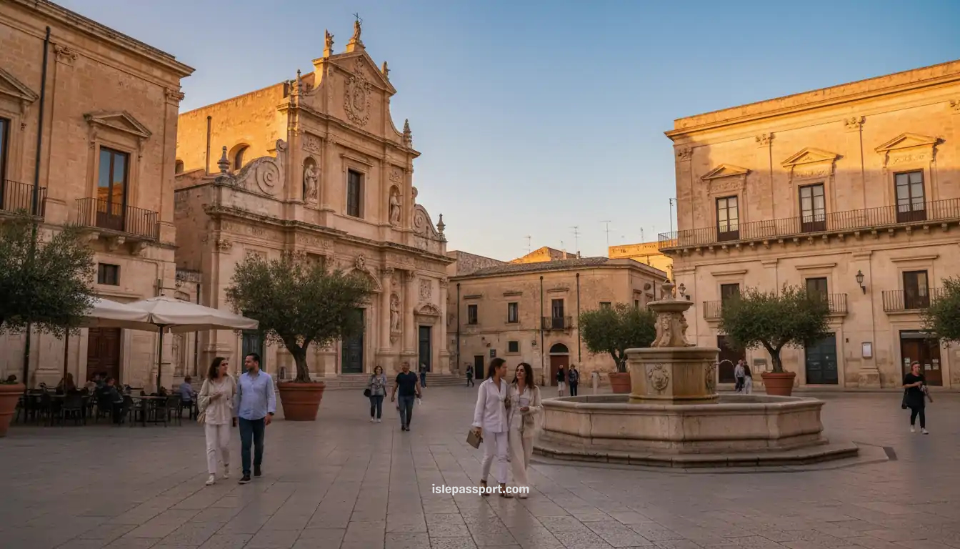 Baroque buildings in Lecce’s historic center at sunset