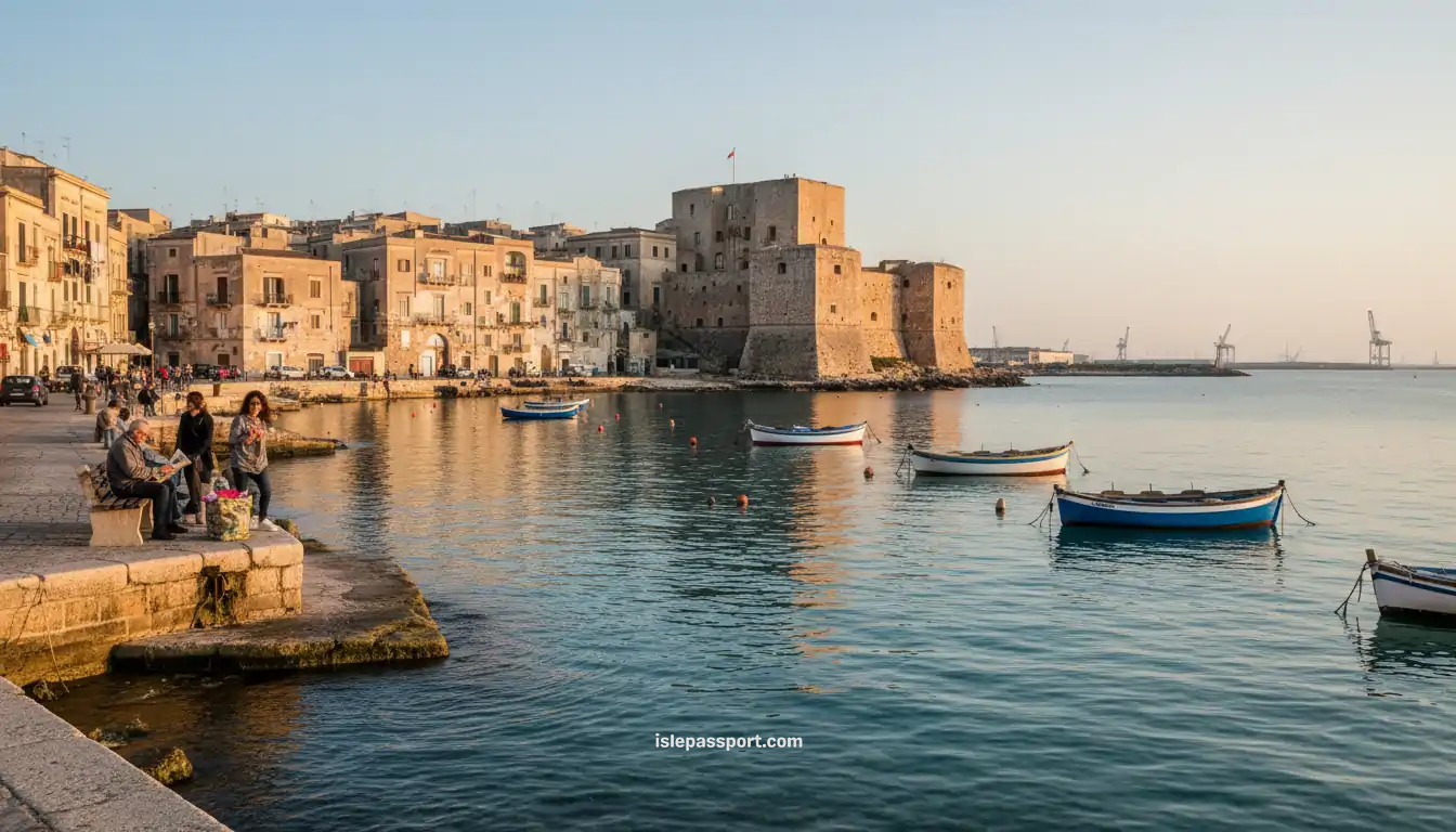 Taranto’s old town and waterfront with castle and sea views