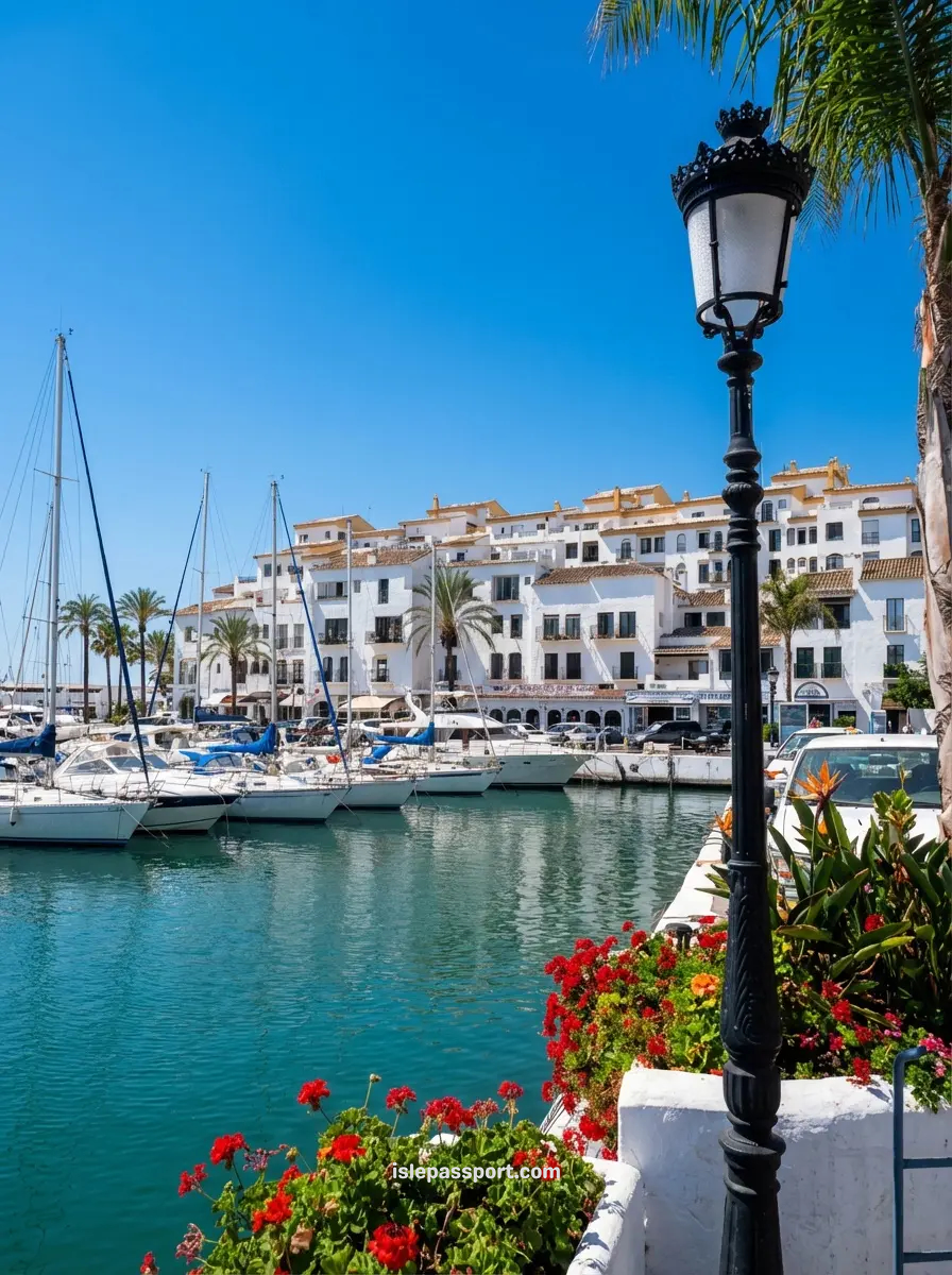 Marina with white buildings near Torremolinos, a lively coastal area on the Costa del Sol